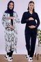 Effortt Maternity Pajama Set with Hijab, Soft Textured Cotton Robe - Navy Blue