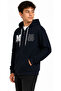 Boy's Letter m Kangaroo Pocket Zippered Hooded Navy Blue Cardigan - 2