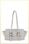 Women's Clamshell Shoulder Bag with Buckle Detail - Cream