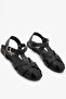 Black Genuine Leather Women's Strappy Cage Sandals
