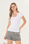 White Ultra Soft, Lace-Up, 95% Natural Viscose, No Visible Lines, Fully Stretchable, Short Sleeve T-Shirt Blouse - 3