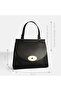 Women's Black Leather Handbag with Shoulder Strap - 7