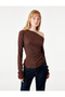 Bürümcük Fabric Asymmetrical Cut Long Sleeve Gathered Boat Neck Blouse - 2