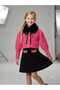 Girl's Gold Button Detailed Knitwear Cardigan Ornamental Pocket Black Skirt Mobile Collar Fur 3-Piece Set - 2