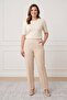 Women's Elastic Waist, Side Pockets, Front Stitching, Straight Leg Trousers