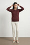 Harare Women's Drawstring Drop Neck Buttoned Knitted Jacquard Stretchy Long Sleeve Blouse & Hijab Blouse - Burgundy - 6