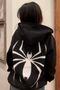 Big Spider Sweatshirt Zippered Cardigan - Black Printed Oversize Pocket Loose-fitting Hoodie - 2