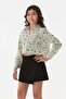 Floral Patterned Girl's Crop Shirt with Folded Sleeves