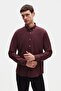 Ds Damat Slim Fit Plum Oxford Button Collar Easy-Iron Cotton Shirt with Embroidery Detail