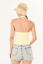 Ultra Soft Butter Yellow Invisible 95% Cotton Halter Neck Double Layer Crop Top Bodysuit - 7