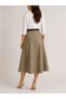 Belt-Detail Midi-Length Loose Khaki Woven Skirt - 3