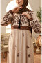 Large size floral patterned viscose dress 4084-02 beige - 3