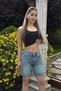 Women's Vintage Effect High Waist 5-Pocket Straight Fit Shorts Jeans - 2