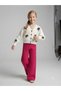 Girl's Embroidered Balloon Embroidered White Knitwear Cardigan Colorful Pants Hair Clip Set of 3 - 4