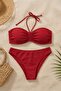 Red Bikini Set Gathering Fit |   Stylish and Eye-Catching Summer Model with Ties - 4