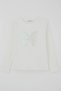 Girl's Long Sleeve T-Shirt with Sequin Embroidery and Butterfly Embroidery, Ages 9-14, Ecru - 3