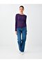 Purple Round Neck Slim Fit Long Sleeve Blouse - 3