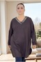 Stone Embellished V-Neck Slit Long Loose Fit Viscose Fabric Extra Large Size Bluz - 5