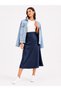 Satin Navy Blue High Waist Midi Daily Skirt Suitable for Hijab Clothing - 2