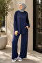 Oversize Cupra Pike Fabric Pocketed Tunic Wide Leg Pants Hijab Suit Navy Blue 3203