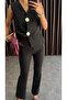 Women's Gold Buttoned Vest Pants Suit - 2