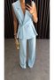 Double-Breasted Collar with Pleated Detail Two-Piece Suit - 6