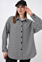 Women's Crowbar Pattern Oversized Shirt 3854 - Black - White - 4