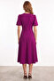 Crew Neck Balloon Sleeve Midi Length A-Line Dress - 2