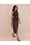Imported Lace and Denim Fabric Belt and Zipper Detailed Lined Special Design Midi Dress - 2