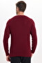 Men's Standard Fit Regular Cut Crew Neck Honeycomb Patterned Dark Burgundy Knitwear Sweater - 7