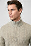 Half Turtleneck Regular Fit Zippered Patterned Knitted Wool Sweater - 7
