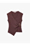 Slim Fit Wrinkled Fabric Textured Double-Breasted Sleeveless Blouse with Metal Accessories - 5
