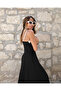 Women's Double Color Janjan Crepe Dress with Rope Strap and V-Neck - 4
