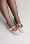 Lwan Women's Ballerinas with Front Straps and Buckles, Stoned Linen Woven Beige - 2