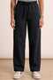 Black 4-Season Elastic Waist Lace-Up Wide-Leg Gabardine Women's Trousers - Comfortable Cut Casual Palazzo with Pockets