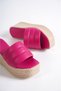 Th Colleciton Reina Wedge Heeled Orthopedic Sole Straw Look Women's Slippers Ckt - Fuchsia - 39 - 5