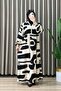 Hatice Dress Viscose Fabric Women's Black Collar Openable Buttoned Loose Cut Comfortable Fit Patterned Dress