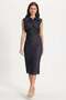 Women's Relax Fit Comfortable Cut 100% Cotton Chest Drawstring Detailed Slit Maxi Length Navy Blue Denim Dress