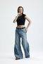 Wide Leg Denim Jean Pants with Stitching Detail