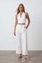 White Double Pocket Hidden Zipper Wrap Closure Knitted Trousers Alc-X15498