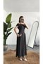 Women's Black and White Polka Dot Boat Neck Midi Dress – Off-The-Shoulder, Waist-Fitted, Stylish & Formal Dress - 2