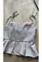 Blue-White Striped Corset Blouse with Shoulder Tie Detail - 5
