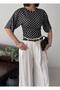Crew Neck Fitted Waist Black Polka Dot Cotton Bat Sleeve Blouse Blz99000 - 3