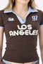 Crep Women's Los Angeles Printed Polo Collar Cotton Ribbed Short Sleeve Crop T-Shirt Slim Fit 100% Cotton - 7