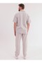 Men's Stone Linen Suit Oversize Shirt & Trousers 2-Piece Set Lace-Up Casual Summer Combination - 6