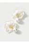 White Floral and Pearl Stud Earrings - 4
