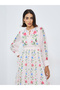 Light Pink Floral Maxi Dress with Tie-Up Neck - 2