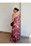Pink Floral Patterned Single Sleeve Tulle Dress - 10610 - 2