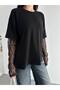 Women's Black T-Shirt with Lace Detail on the Sleeves - 5