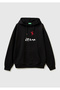 Men's black 100% cotton graphic printed hooded sweatshirt